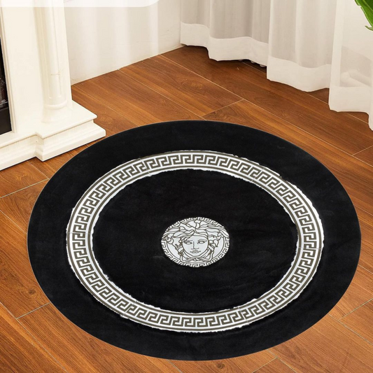 Round Plush Black Silver Rug