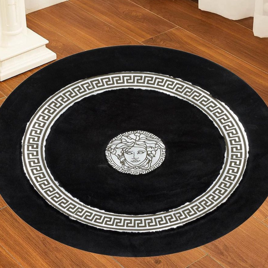 Round Plush Black Silver Rug