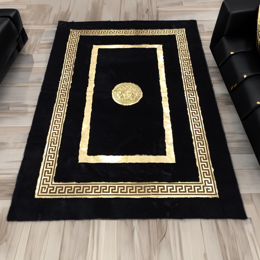 Plush Black Gold Bedroom Fluffy Rug