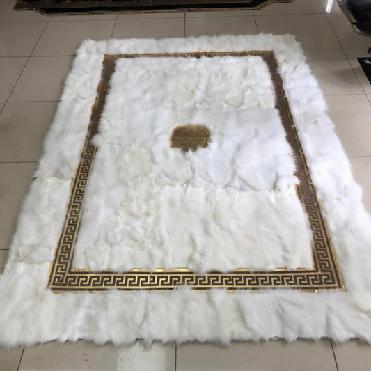 Luxury Fox Fur White Gold Rug