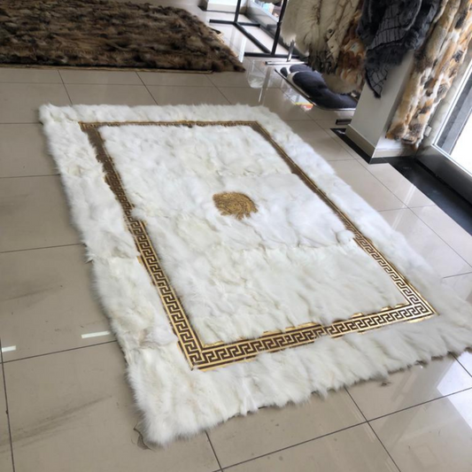 Luxury Fox Fur White Gold Rug