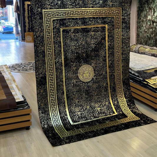 Black Gold Plush Soft Rug