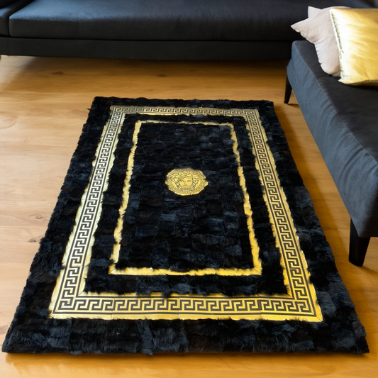 Luxury Black Gold Sheepskin Area Rug