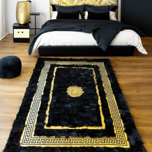 Luxury Black Gold Sheepskin Area Rug