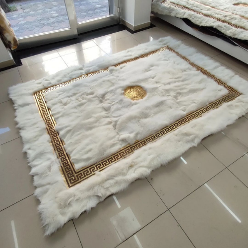 White Gold Luxury Fox Fur Rug