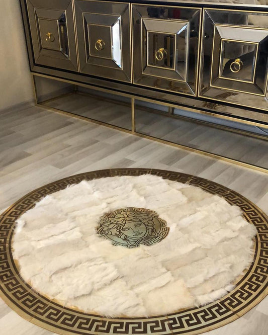 Round White Gold Sheepskin Rug