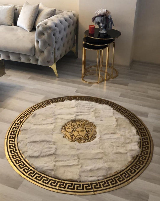 Round White Gold Sheepskin Rug
