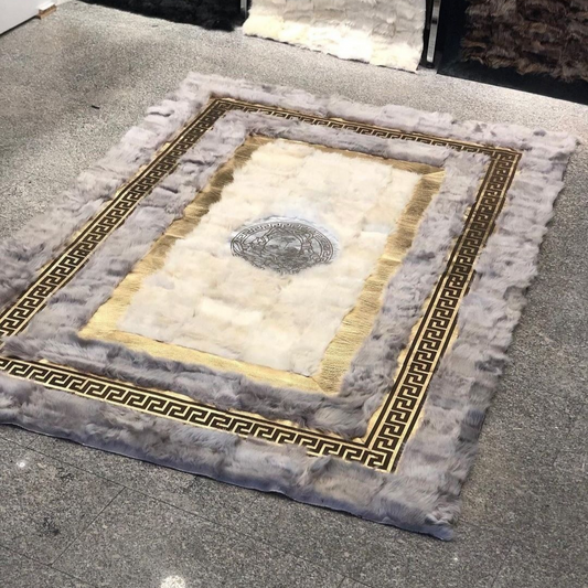 Fluffy Soft Grey Gold White Sheepskin Rug