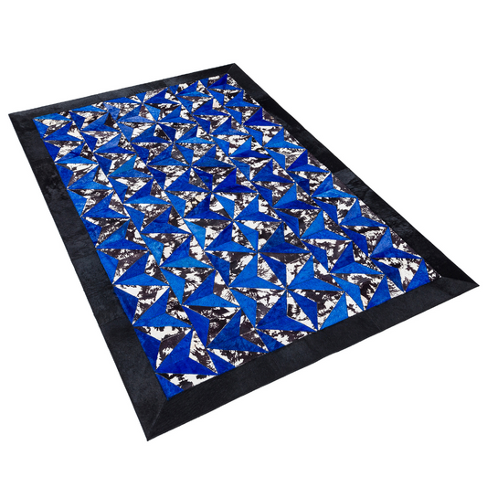Blue Black Cowhide Rug