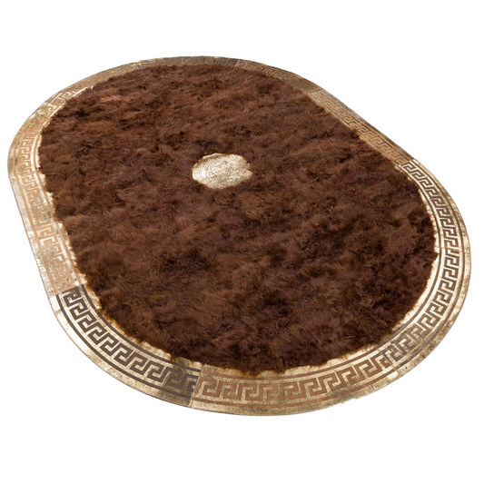 Oval Sheepskin Brown Gold Rug