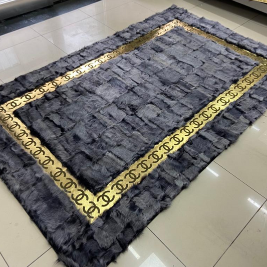 Gray Gold Fluffy Sheepskin Rug