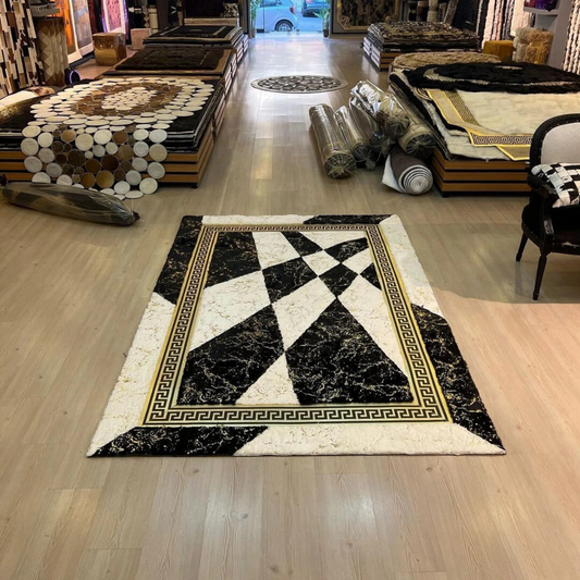 Geometric Faux Leather Plush Rug