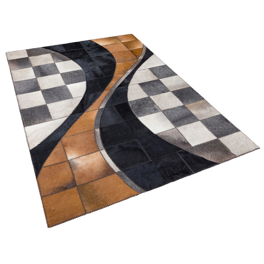 Geometric Cowhide Patchwork Large Rug