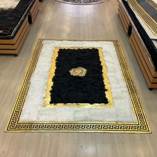White Black Gold Fluffy Sheepskin Rug