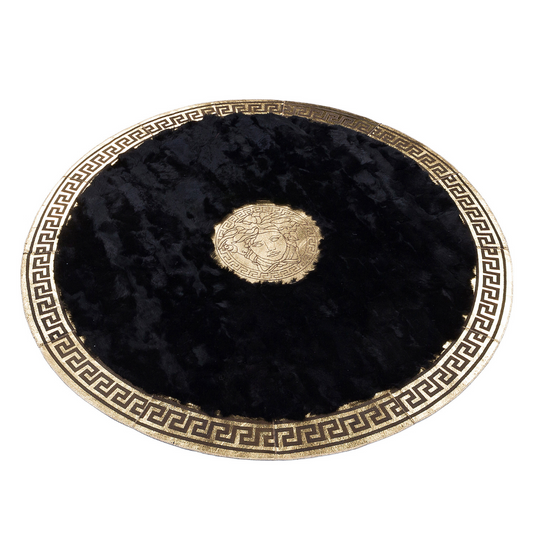 Black Gold Round Fox Fur Rug