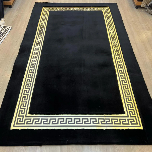 Black Gold Plush Living Room Rug
