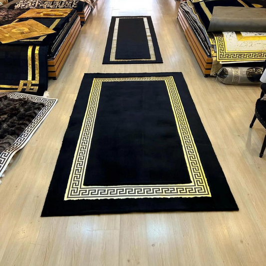 Black Gold Plush Living Room Rug