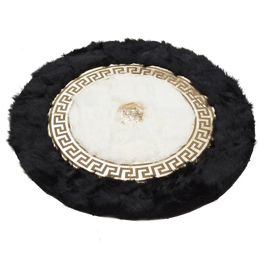 Round Black White Gold Fluffy Sheepskin Rug