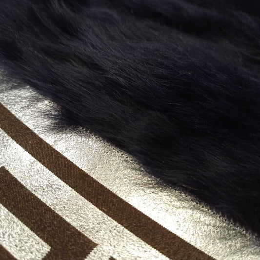 Round Black Silver Fluffy Sheepskin Rug