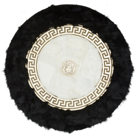 Round Black White Gold Fluffy Sheepskin Rug