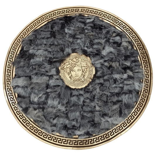 Round Gray Gold Fluffy Sheepskin Rug