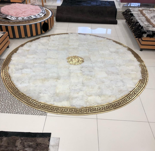 White Round Sheepskin Fluffy Rug
