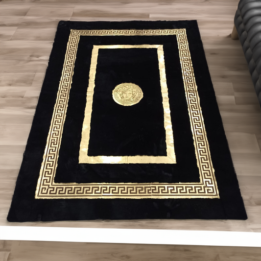 Plush Black Gold Bedroom Fluffy Rug