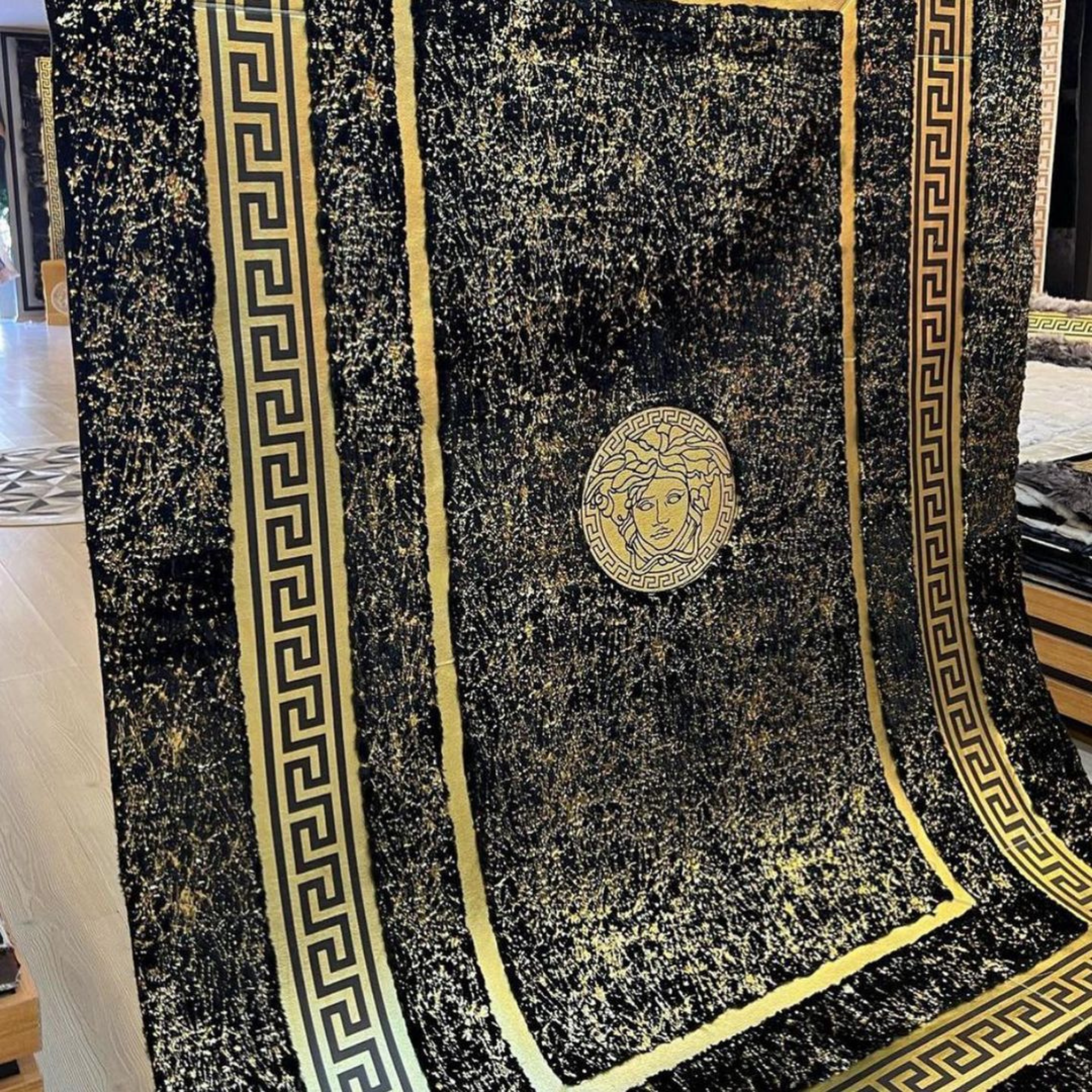 Black Gold Plush Soft Rug