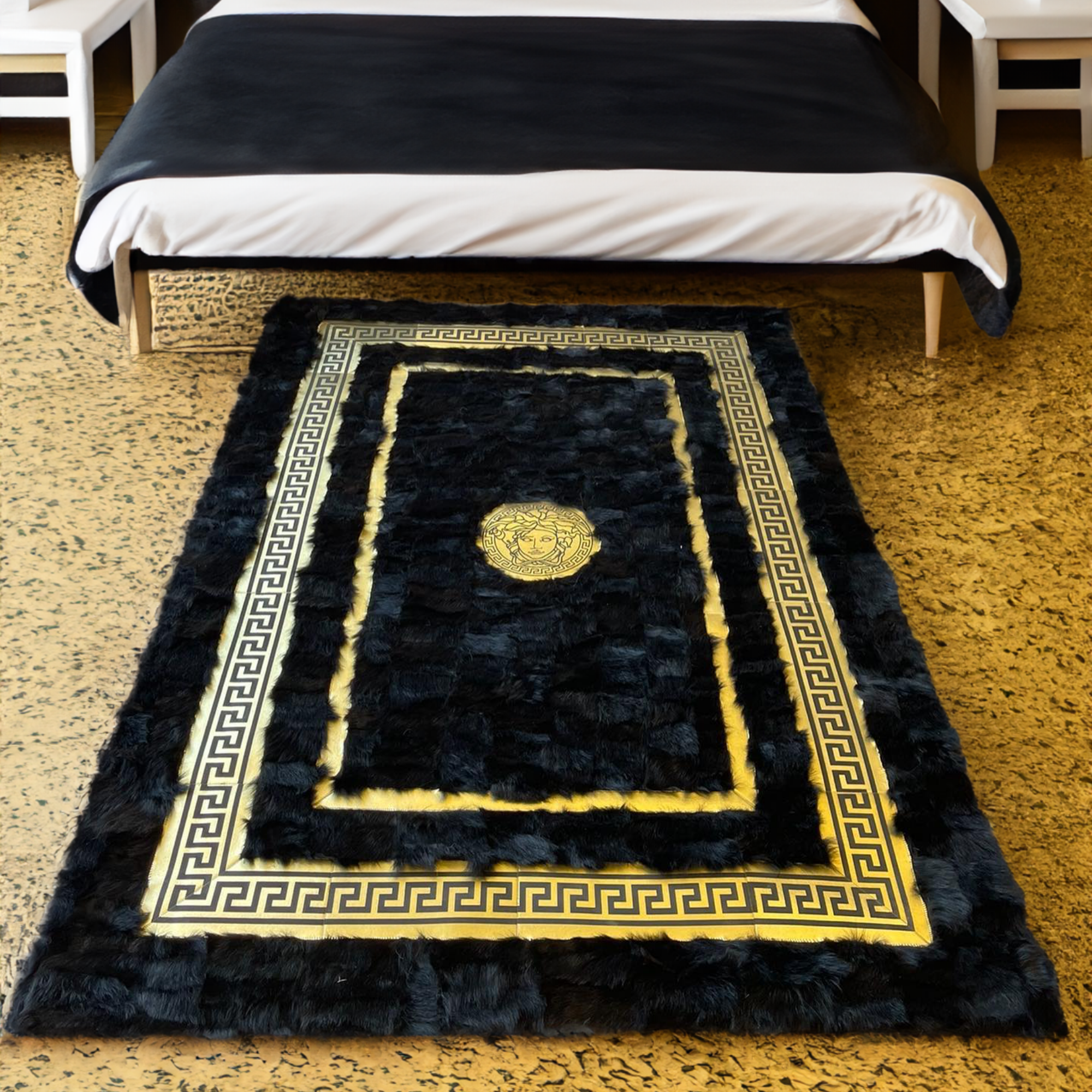 Luxury Black Gold Sheepskin Area Rug