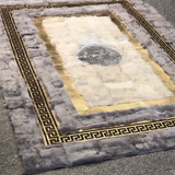 Fluffy Soft Grey Gold White Sheepskin Rug