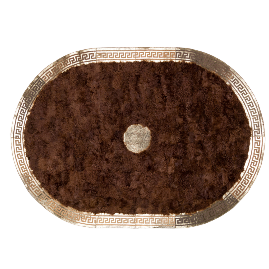 Oval Sheepskin Brown Gold Rug
