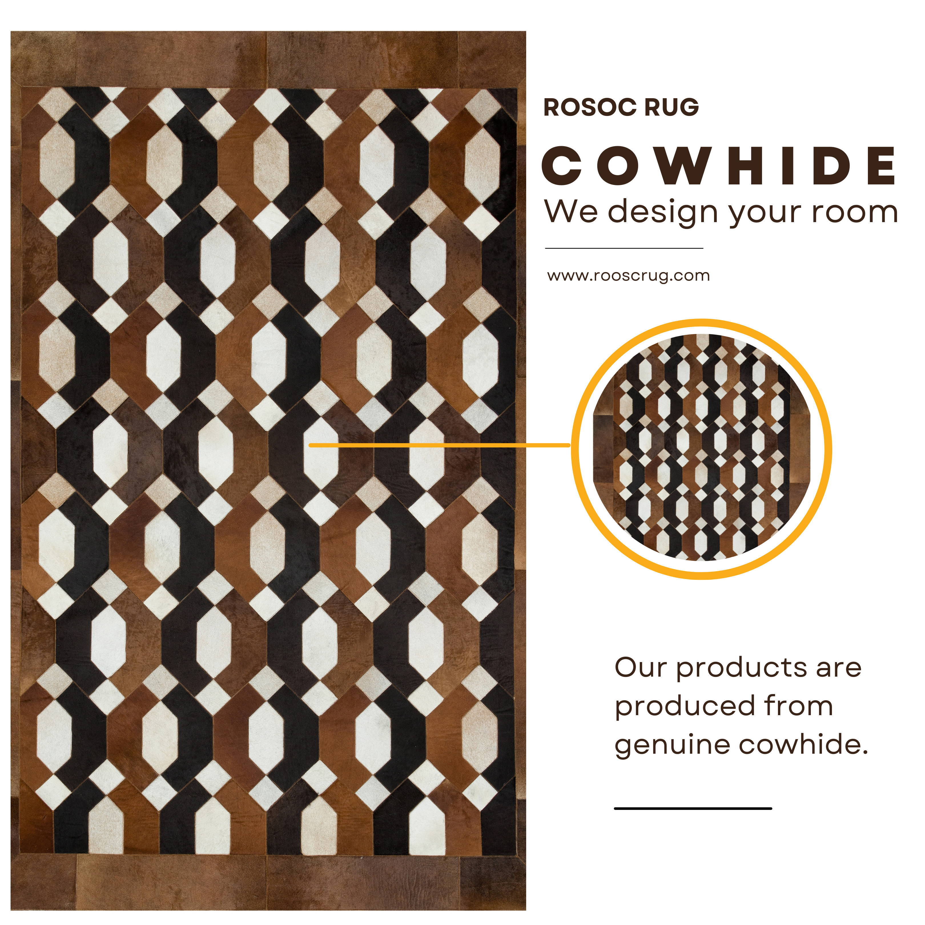 Patchwork Geometric Natural Cowhide Rug
