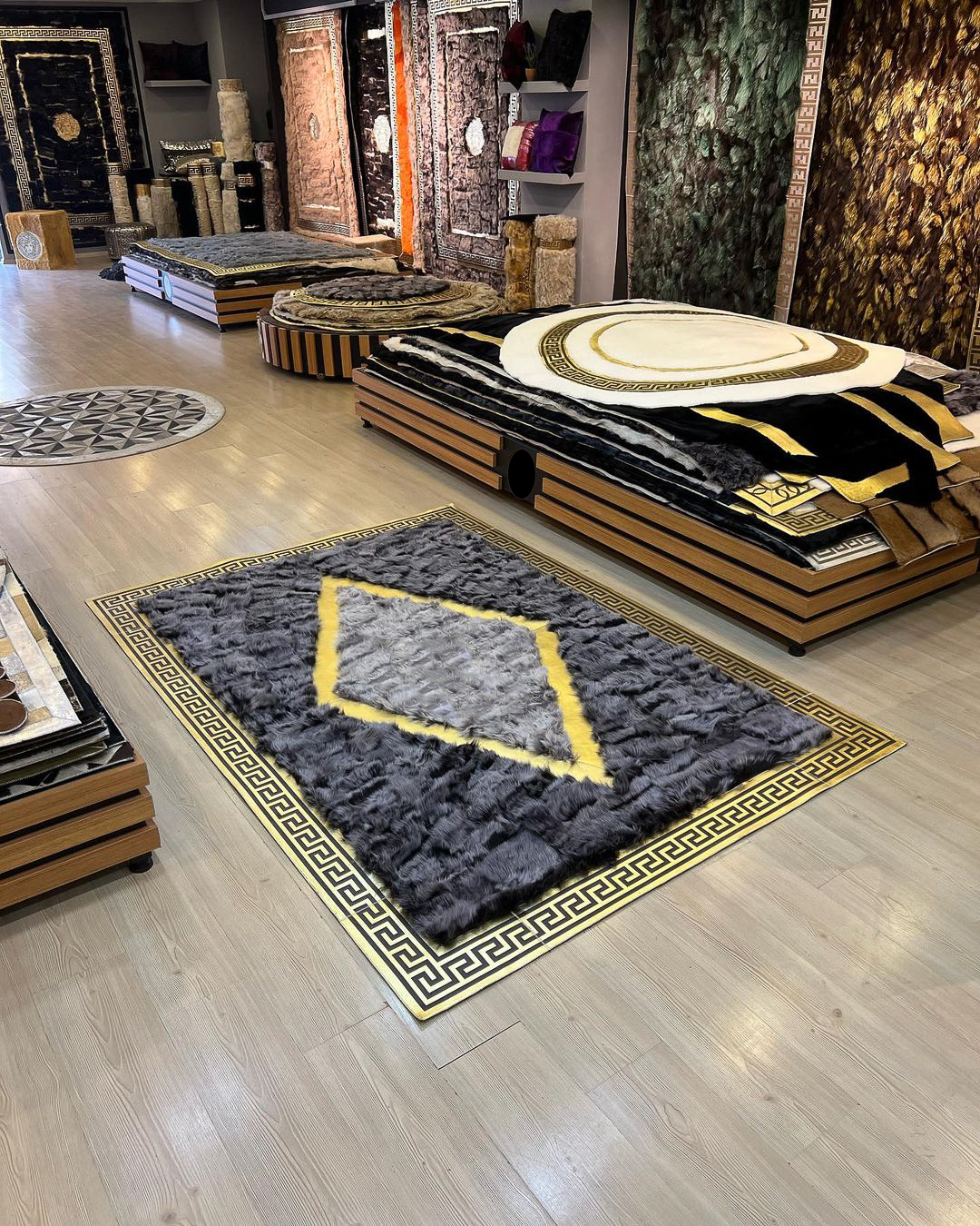 Gray Gold Fluffy Sheepskin Rug