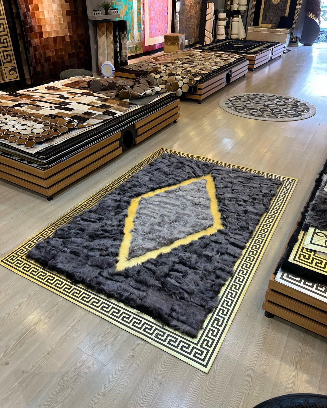 Gray Gold Fluffy Sheepskin Rug