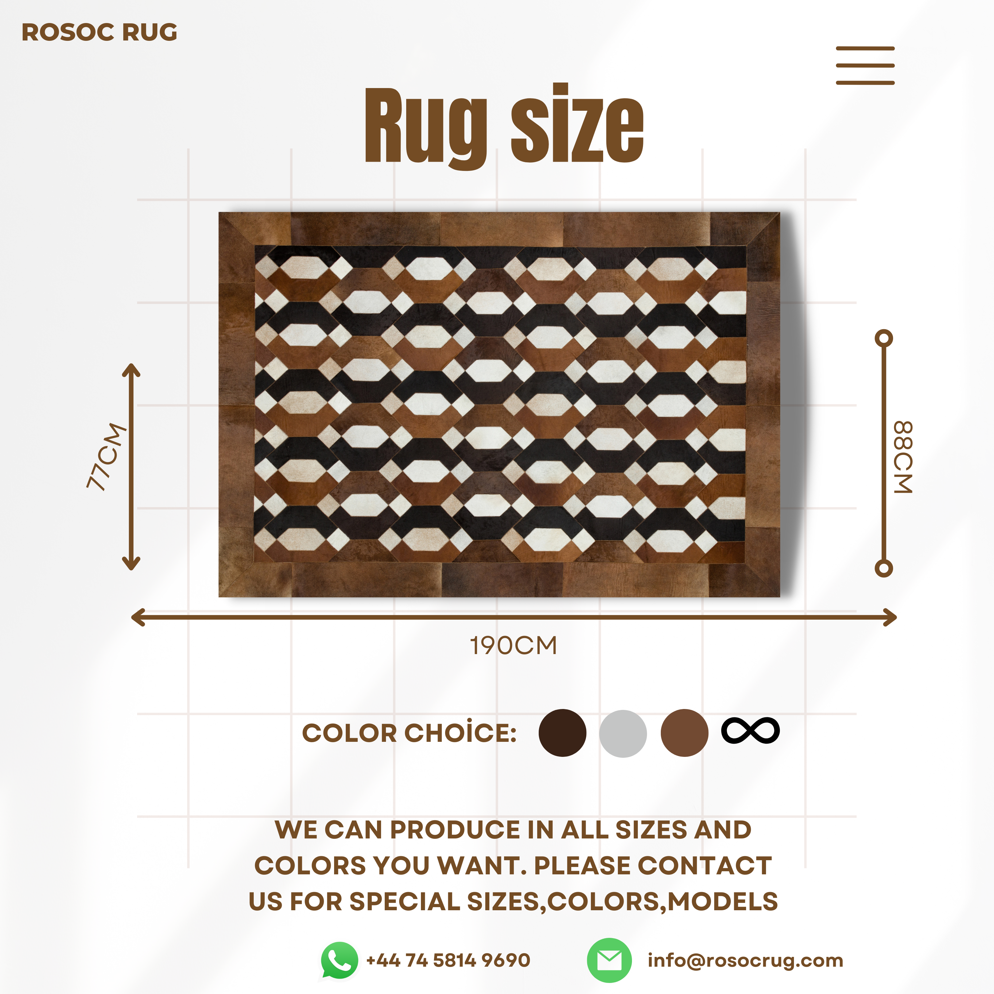 Patchwork Geometric Natural Cowhide Rug
