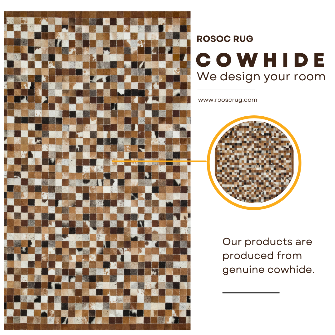 Patchwork Natural Cowhide Square Rug
