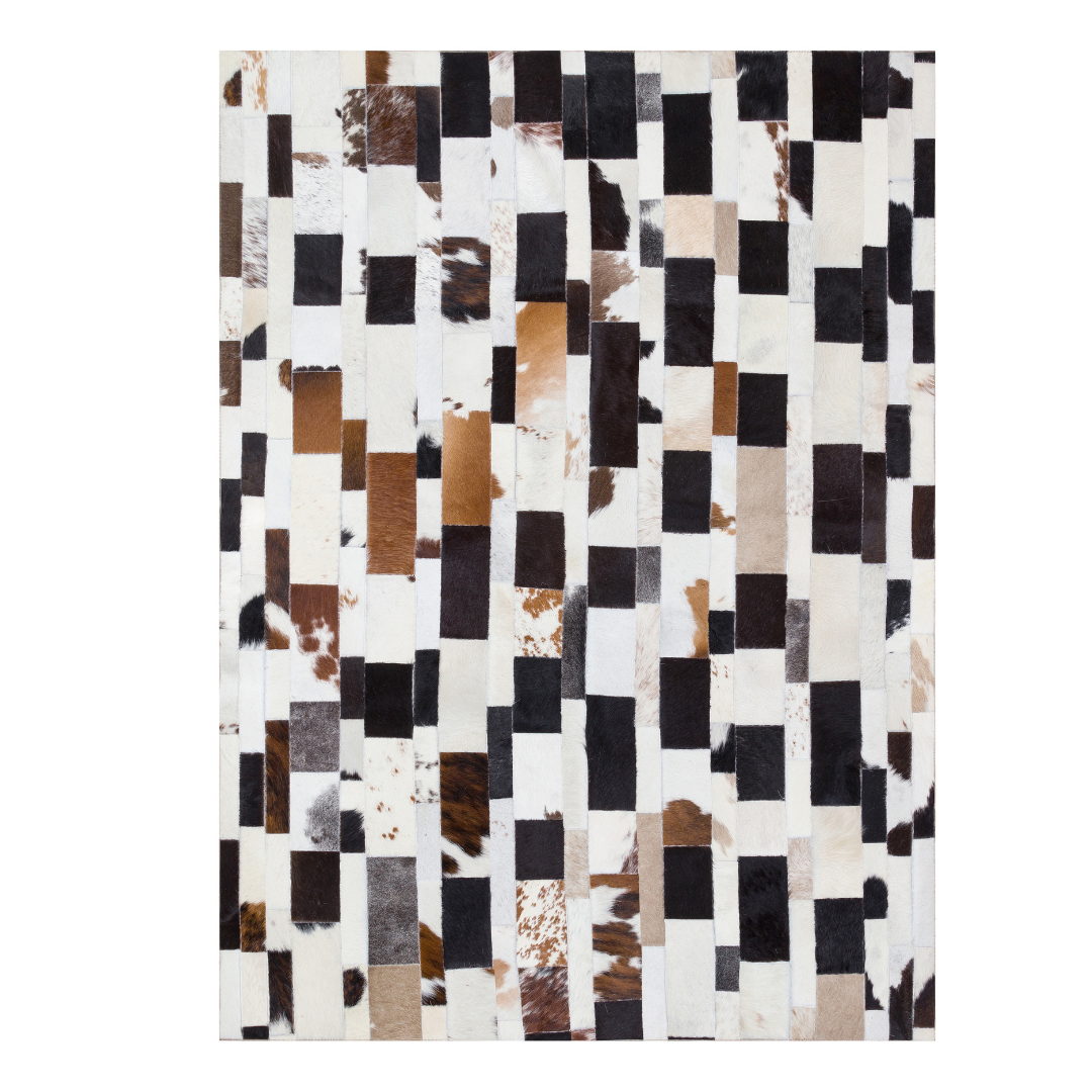 Tricolor Patchwork Cowhide Bedroom Rug