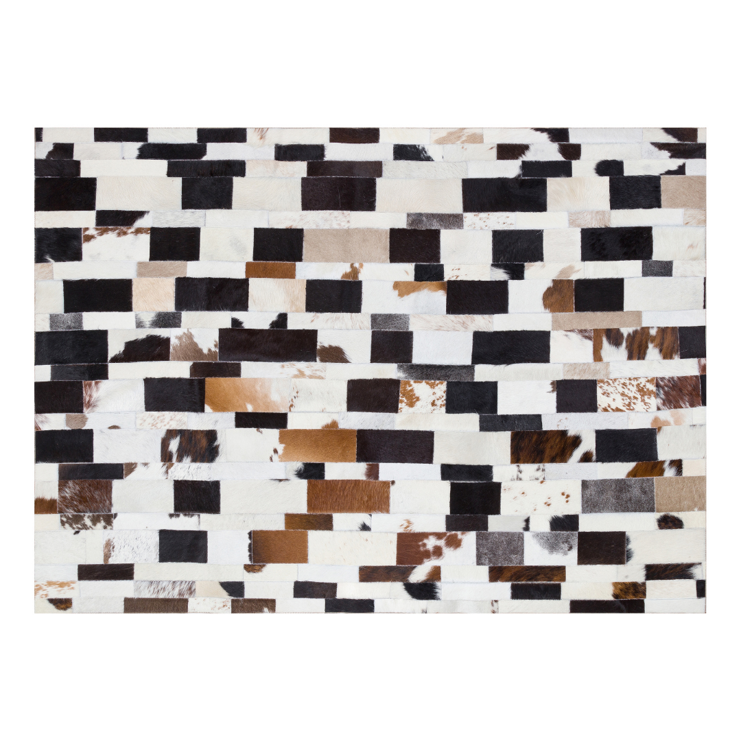 Tricolor Patchwork Cowhide Bedroom Rug