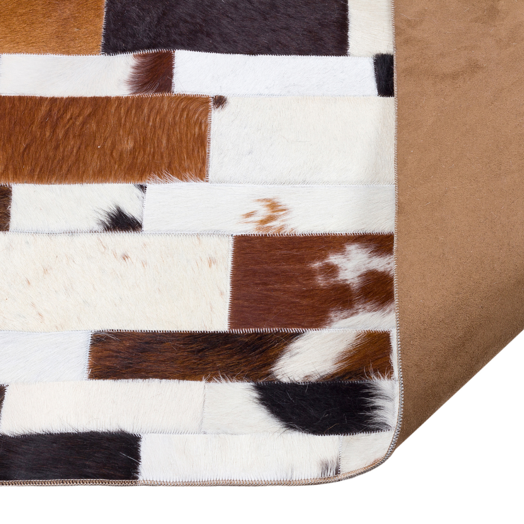 Tricolor Patchwork Cowhide Bedroom Rug