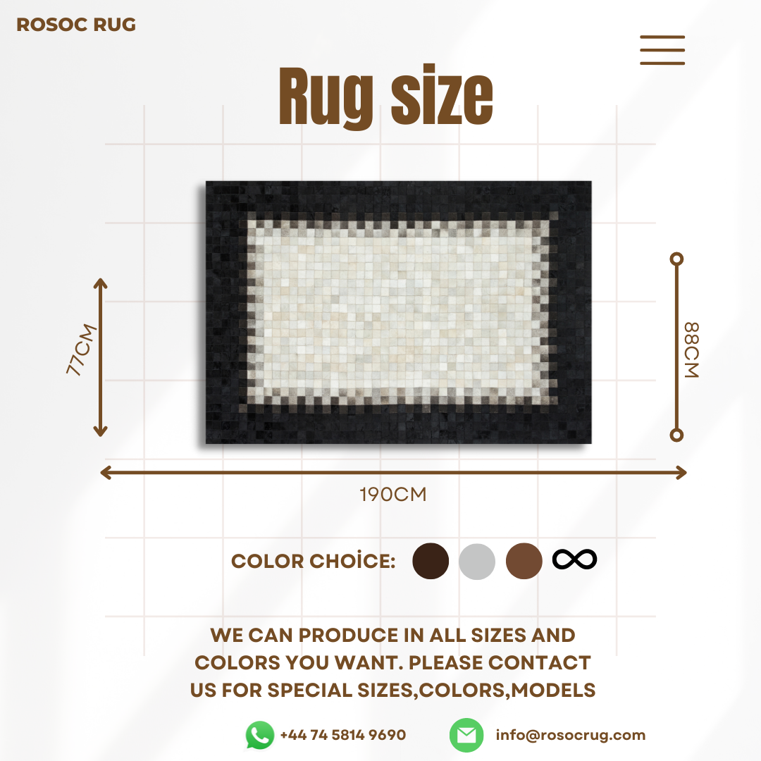 Black Cream Genuine Cowhide Square Rug