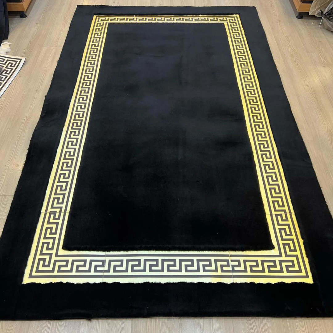 Black Gold Plush Living Room Rug