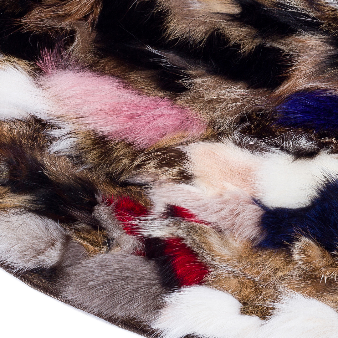 Colorful Round Fox Fur Rug