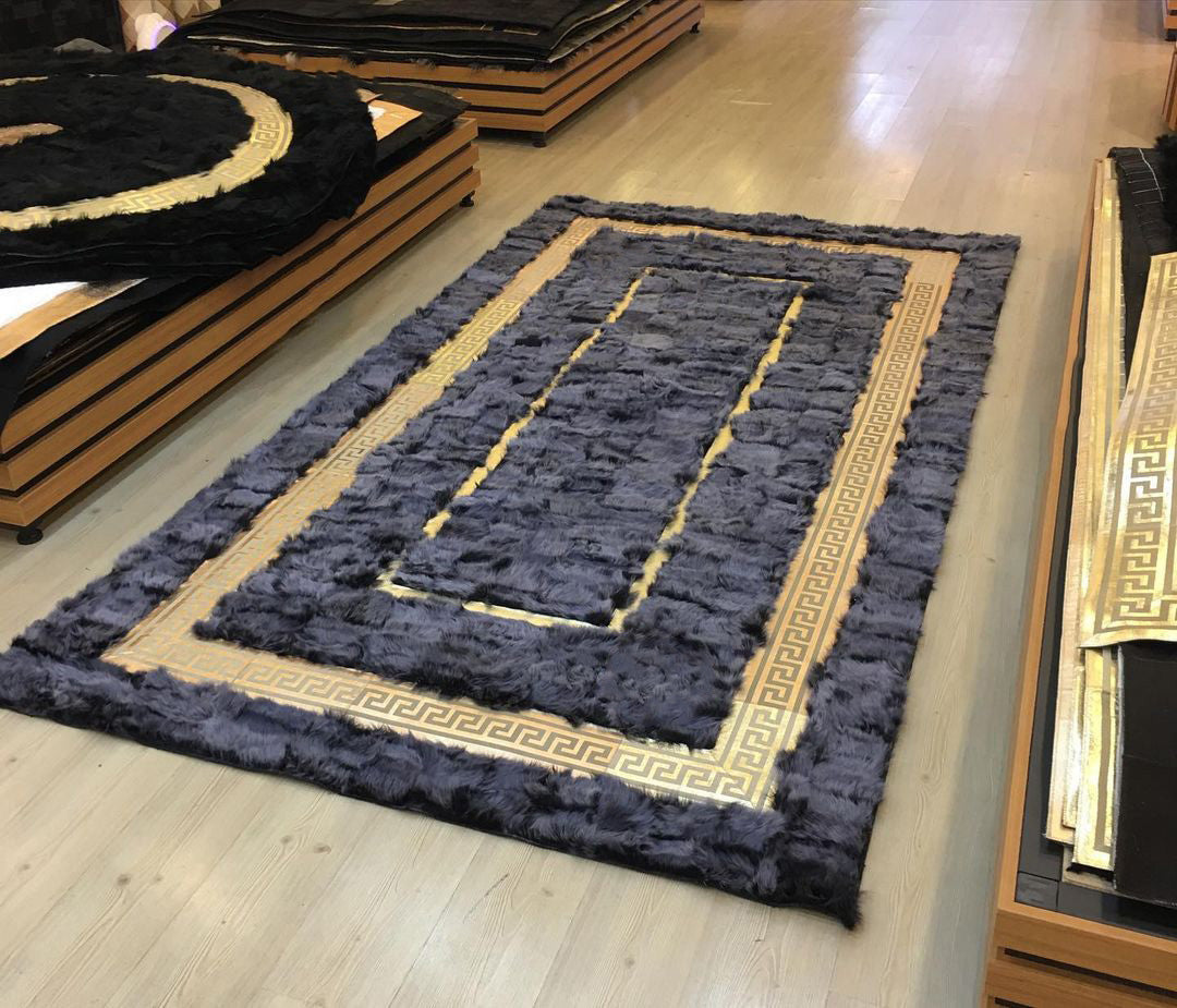 Luxury Gray Gold Sheepskin Rug