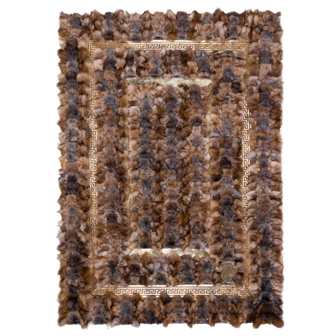 Luxury Fox Fur Gold Living Room Rug
