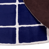 Oval Navy Blue White Plush Rug