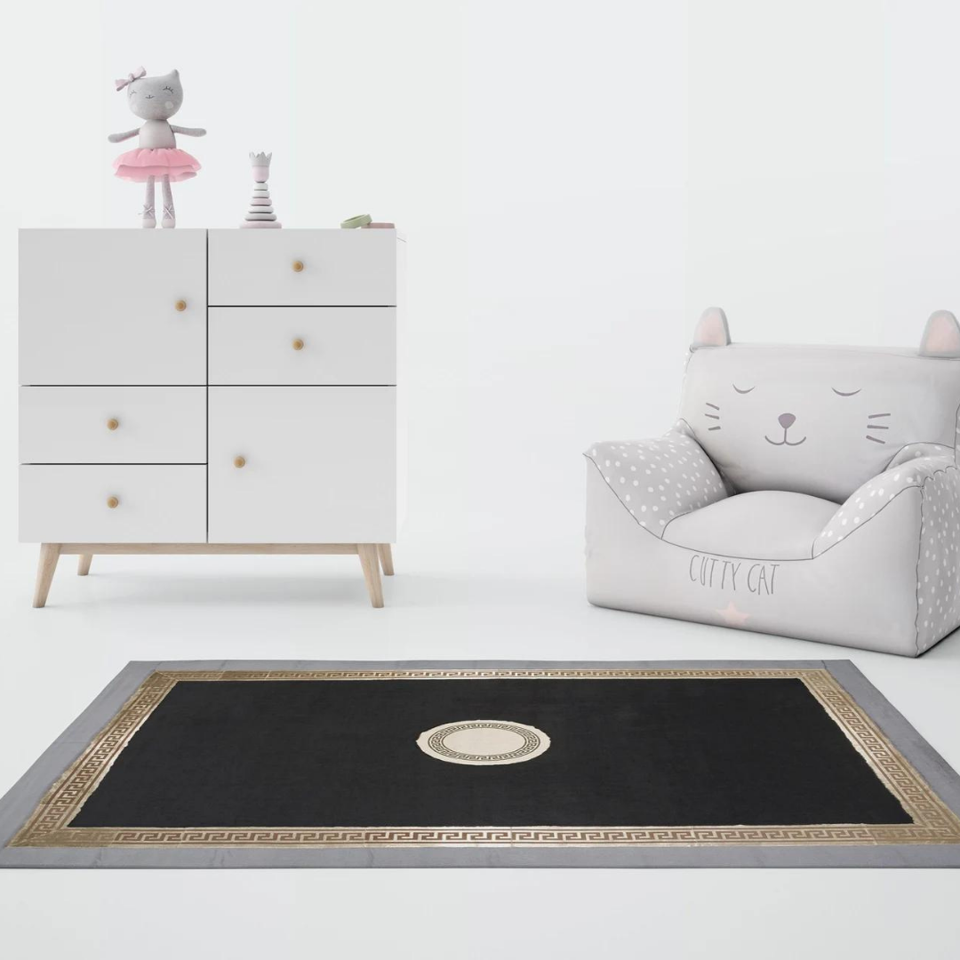 Black Gray Plush Rug
