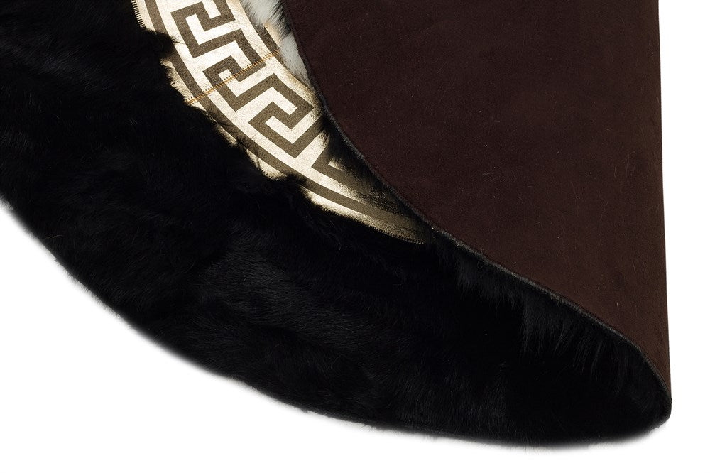 Round Black White Gold Fluffy Sheepskin Rug