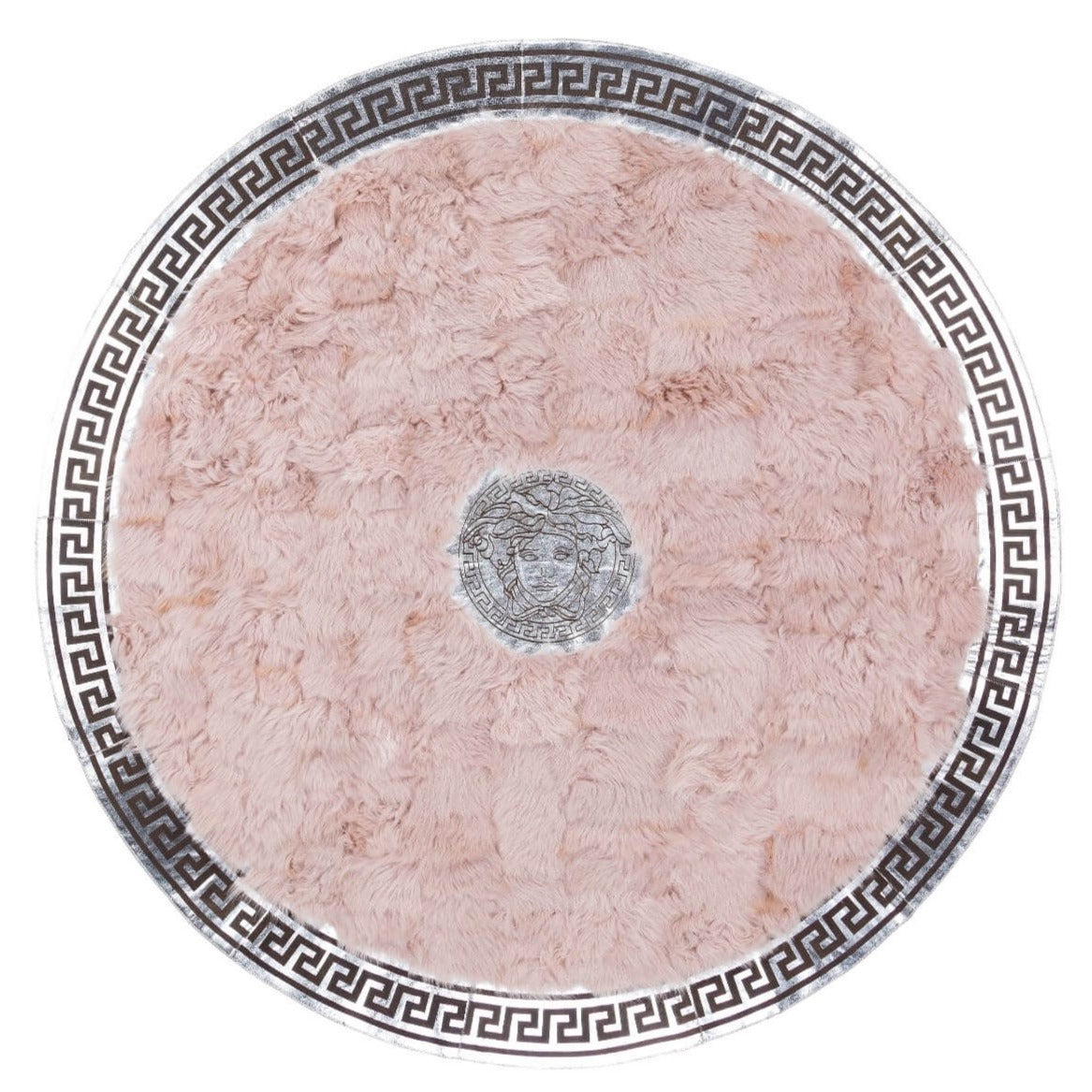 Round Silver Fluffy Sheepskin Rug