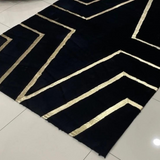 Fluffy Black Gold Plush Rug