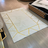 Plush White Gold Living Room Rug